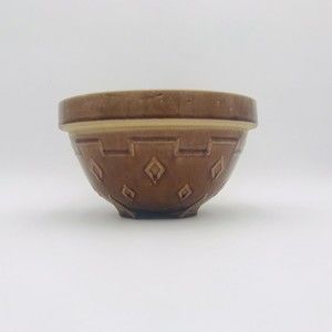 Monmouth Western Stoneware Crock Mixing Bowl 1940s Diamond Brown MCM VTG